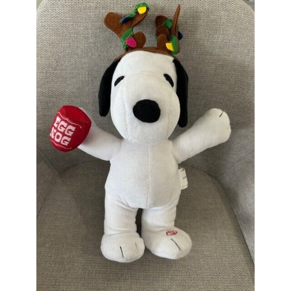 Animated Snoopy Reindeer Antlers Peanuts Worldwide Egg Nog Dancing Music Rare